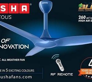 USHA 48 Inch, HELEOUS BLDC WITH REMOTE, CEILING FAN, IMPERIAL BLUE