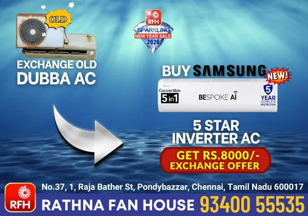 Buy Samsung Bespoke AI WindFree AC! _ 🔥 Sparkling New Year Sale 2026 at Rathna Fan House! Buy Samsung Bespoke Ai Windfree Ac! 🔥 Sparkling New Year Sale 2026 At Rathna Fan House!